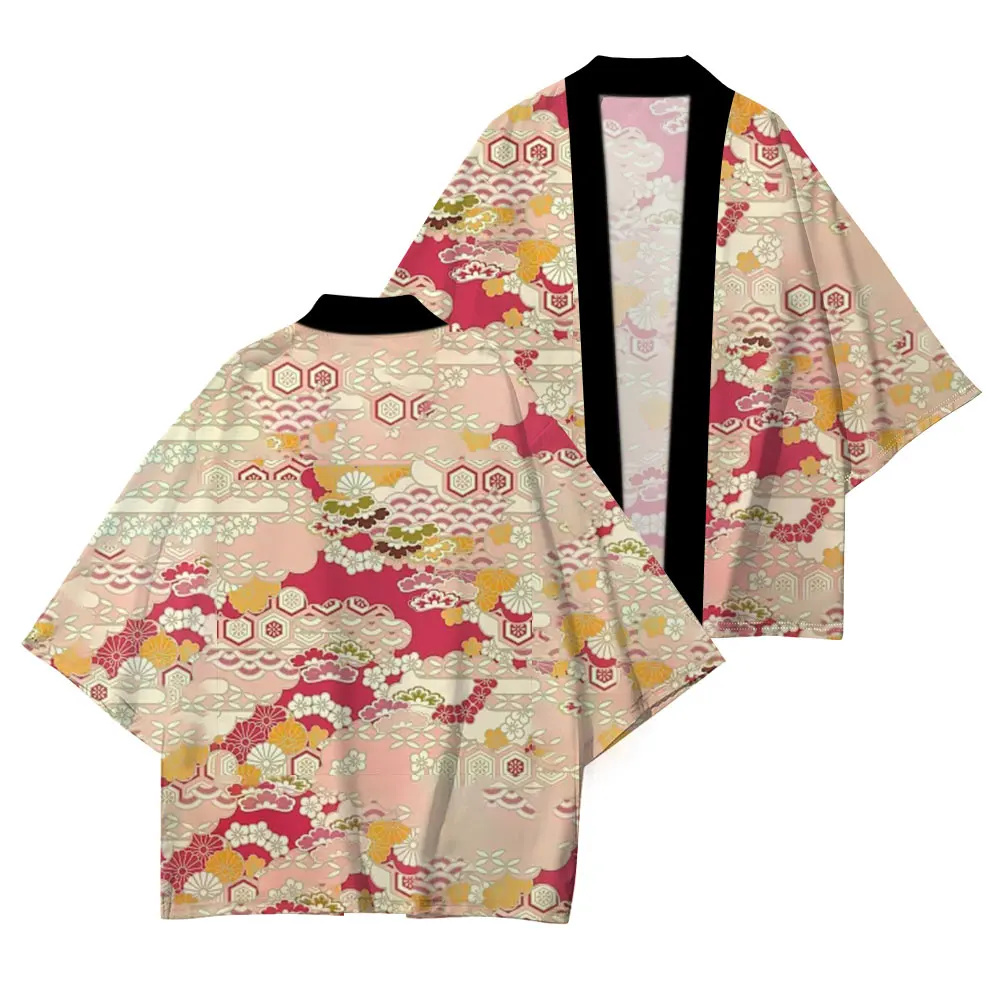 Robe traditionnelle japonaise, kimono japonais à imprimé fleurs de cerisier, confort décontracté, kimono de haute qualité à manches courtes pour l'été