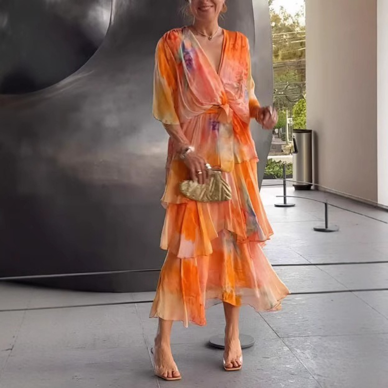 Robe gâteau femmes robes longues une ligne robes Streetwear Y2k col en V demi manches élégant taille haute fête nuit plage été 2025