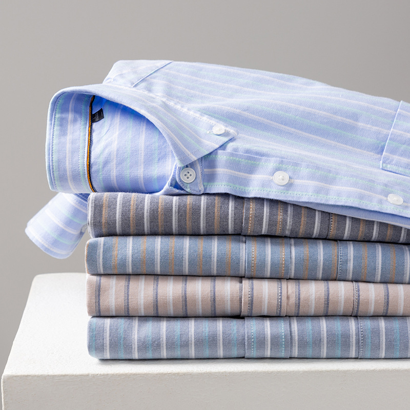Chemises à manches longues rayées 100 % coton pour homme, style coréen tendance, décontractées, unies, hauts de créateur