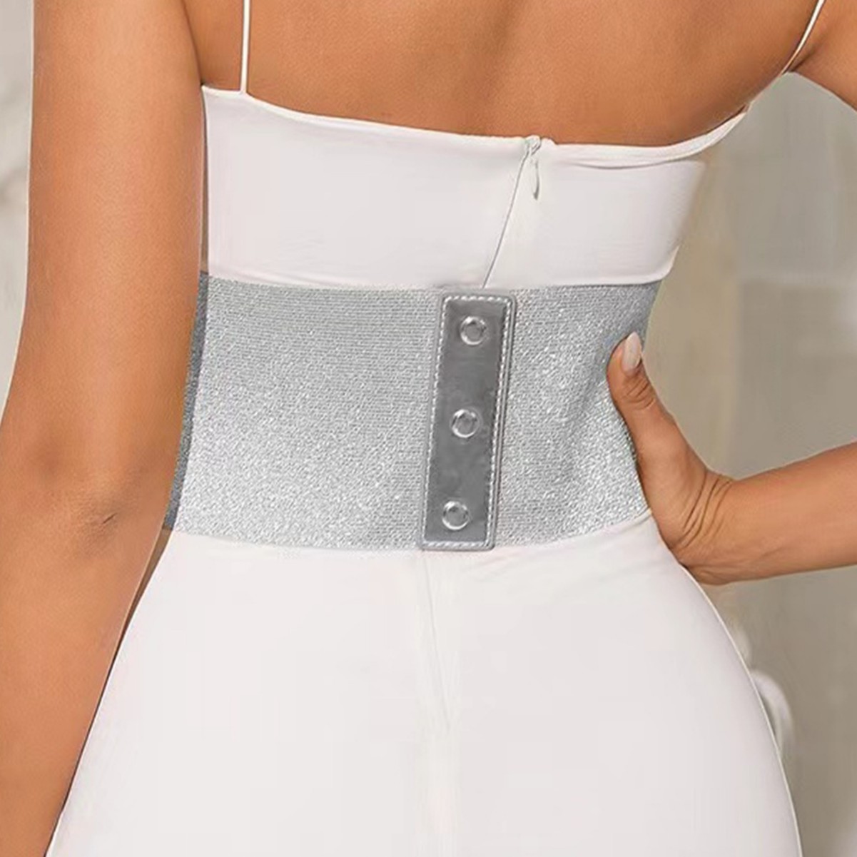 Mode or argent à lacets ceinture élastique femme ceinture robe jupe manteau décoratif