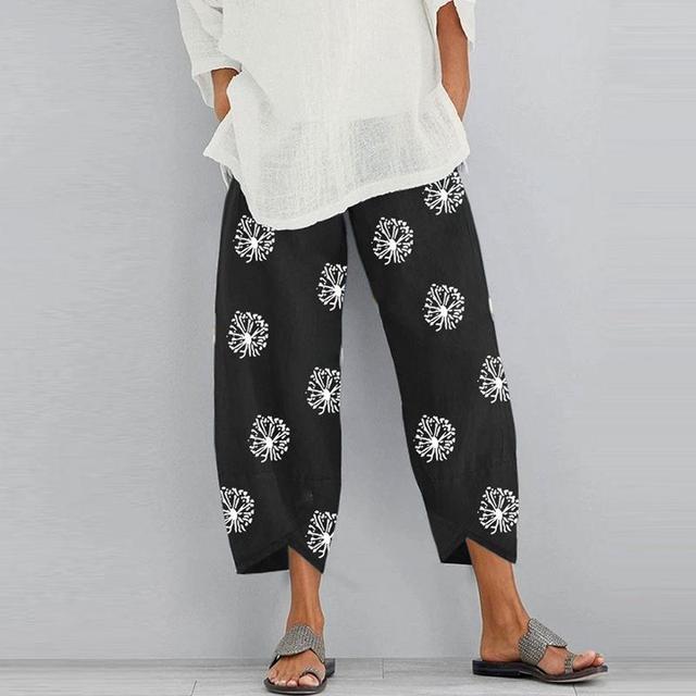 Pantalon sarouel en coton et lin pour femmes, Vintage, taille élastique, jambes larges, décontracté, poches solides, pantalon court et ample