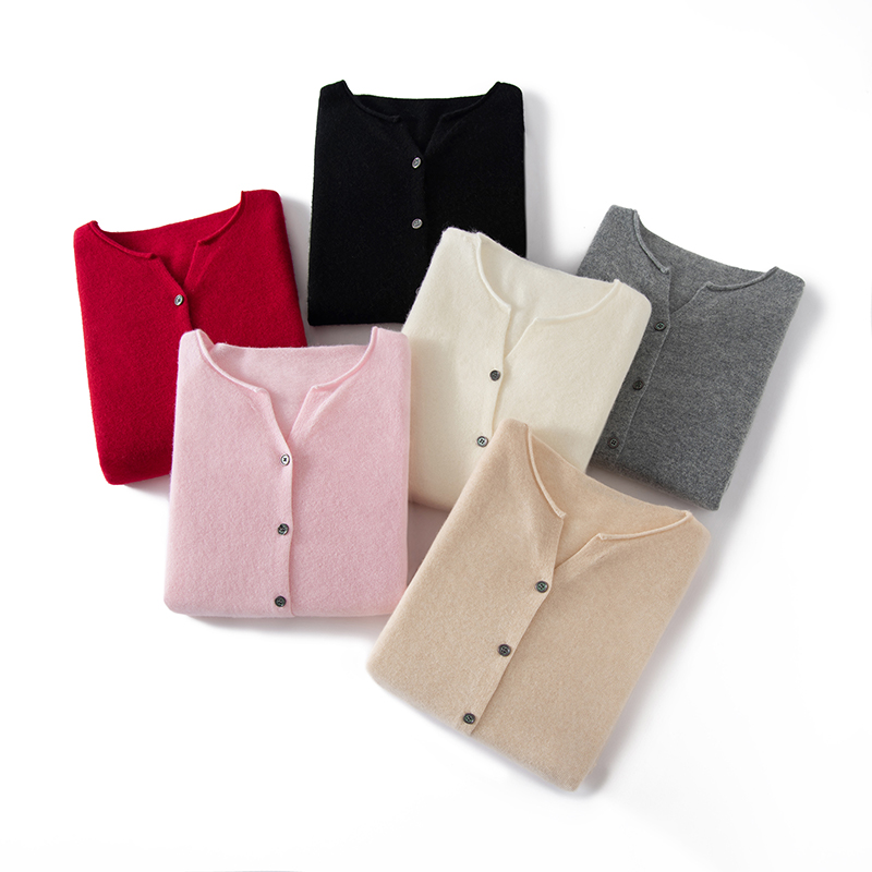 2025 printemps et automne femmes Cardigan 100% cachemire tricoté pull Chic hauts dame manteau court décontracté col rond lâche femmes chemise