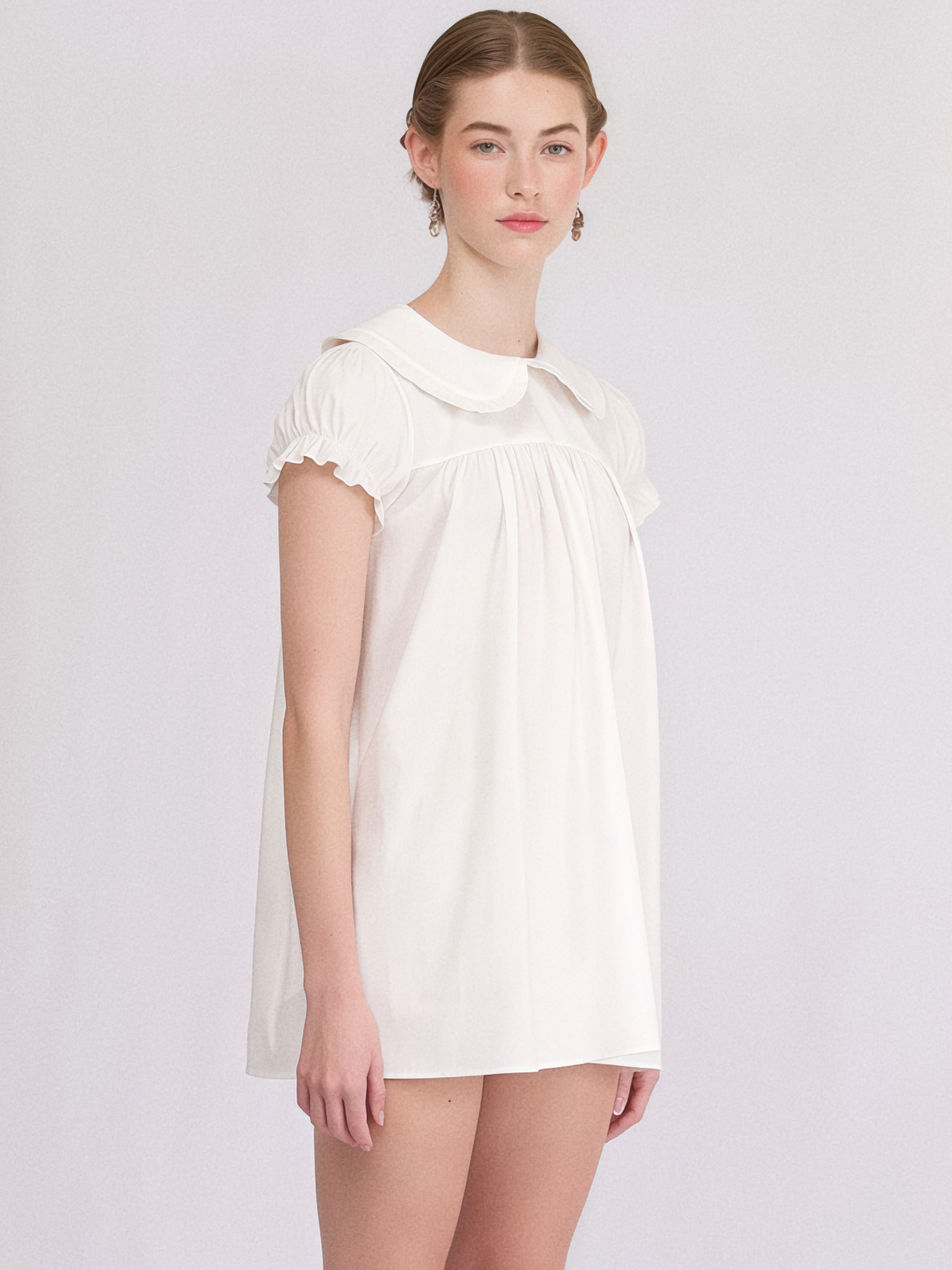 Robe Courte Femme Absobe Style Baby Doll, Manches Bouffantes, Blanche, Volants, Coupe Ample, Douce et Mignonne, Tenue Décontractée pour Rendez-vous, Vacances, Streetwear