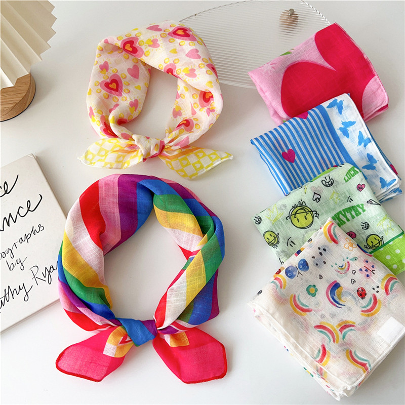 55cm foulards carrés coton lin couleur vive écharpe fleur mode femmes décoration foulard foulard Bandanas bandeau