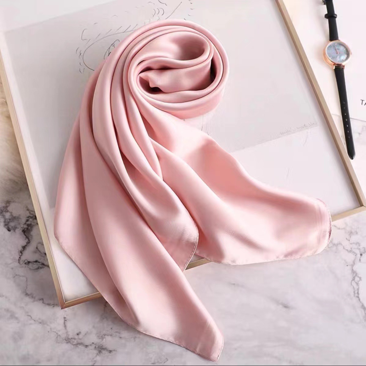 Foulard Hijab pour femmes, couleurs unies, bandeau en Satin de soie, foulards pour cheveux, châles carrés, foulards pour dames, nouvelle collection