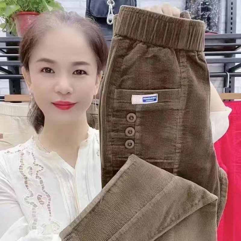 Femmes élégantes Streetwear mode coréenne pantalon décontracté solide velours côtelé Harlan bouton poches pantalon nouveau automne hiver pantalon