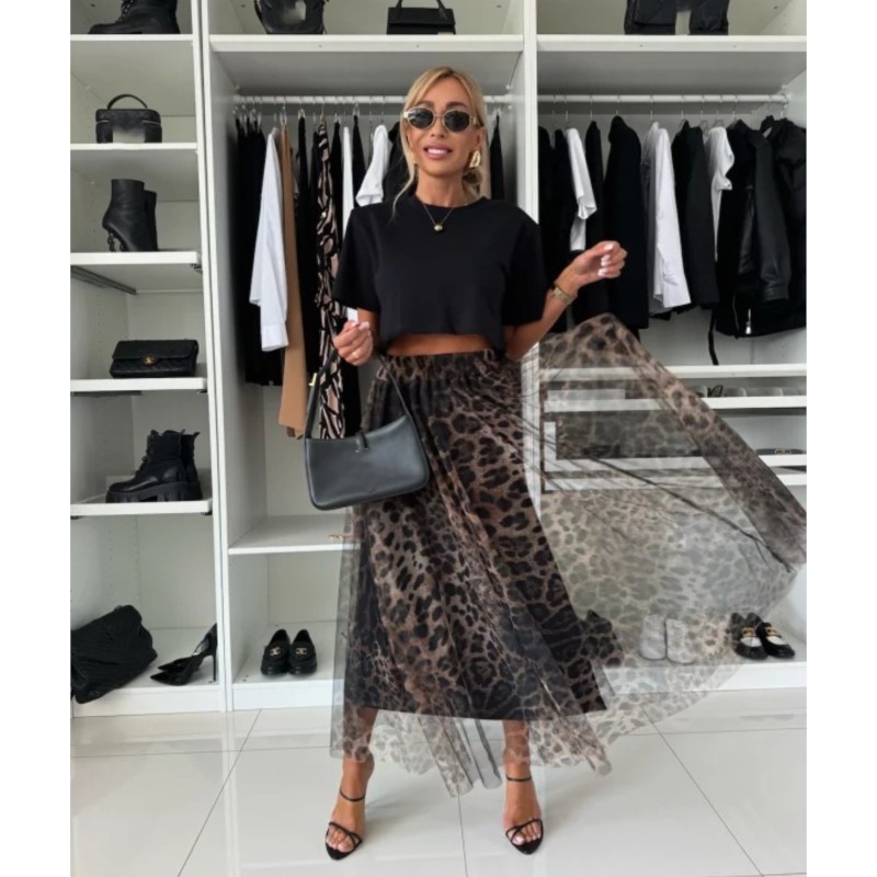 Jupe imprimée léopard pour femmes, avec taille élastique et grande maille pivotante, Sexy, polyvalente, nouvelle collection automne et hiver 2024