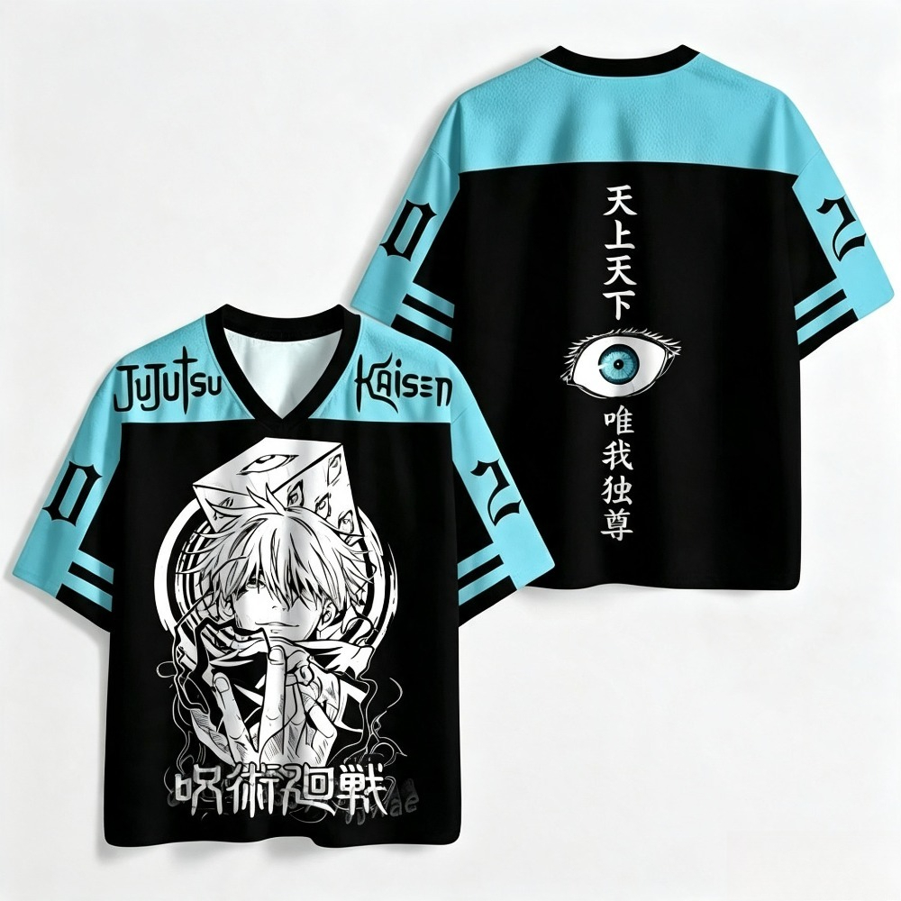 Ensemble de maillots d'anime Jujutsu Kaisen 4 styles, Satoru Gojo, Toji Fushiguro, imprimé, manches courtes, col en V, tee-shirt manga pour les fans