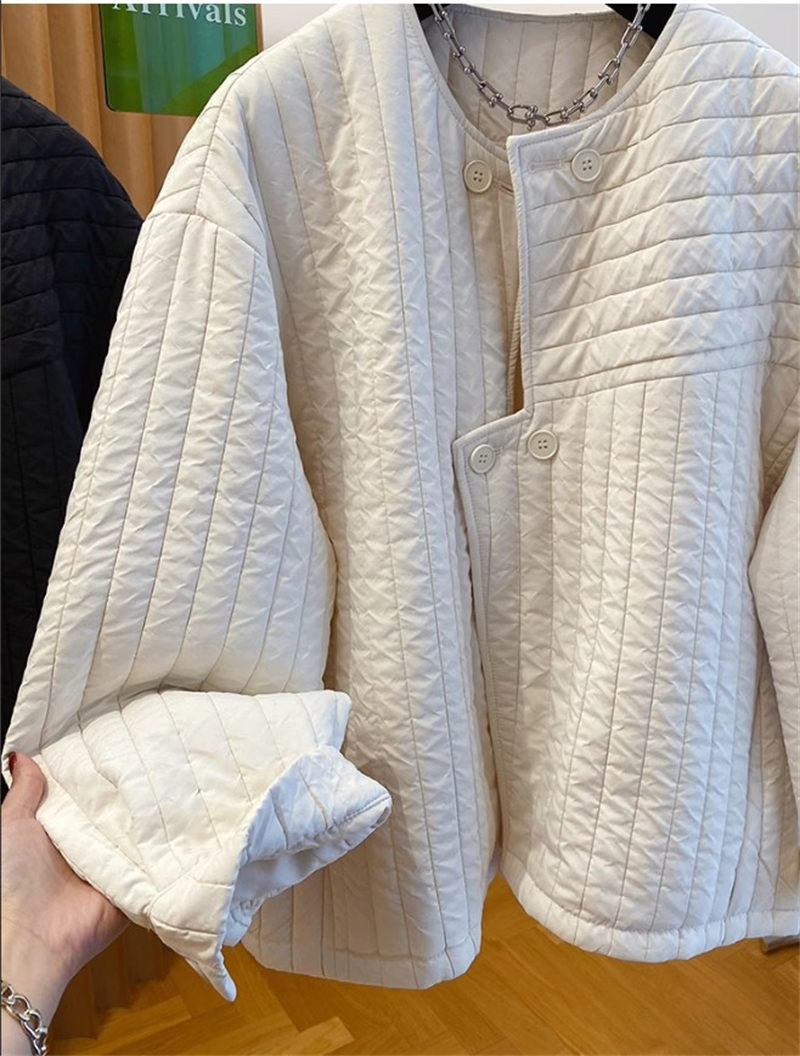 Veste coréenne en coton matelassé à col rond pour femmes, manteau léger et ample décontracté avec patte irrégulière et pince en coton, 2025