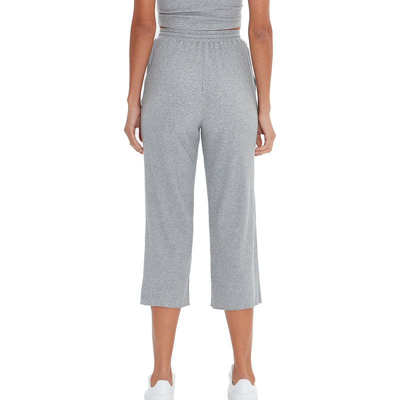 Pantalon décontracté en coton pour femme, pantalon de survêtement élastique, taille haute, jambe large, FJWith Pockets, 94% coton
