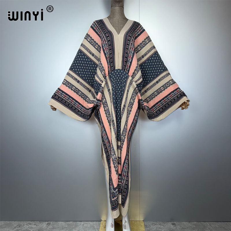 WINYI Robe ample plissée élastique style bohème, robe de plage, kaftan, abaya, robe de soirée de luxe Dubaï, abaya pour femme musulmane