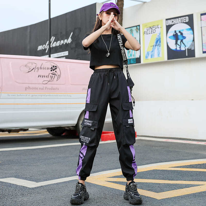 Joggeurs femme sport décontracté filles mode Hip-hop Streetwear pantalon mode Cargo pantalon femme danse pantalons de survêtement pantalon noir