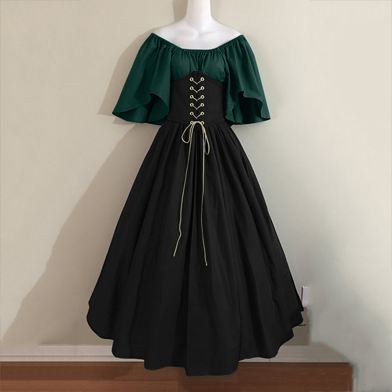 Robe longue gothique médiévale et Renaissance pour femme, style patchwork, épaules dénudées, idéale pour Halloween