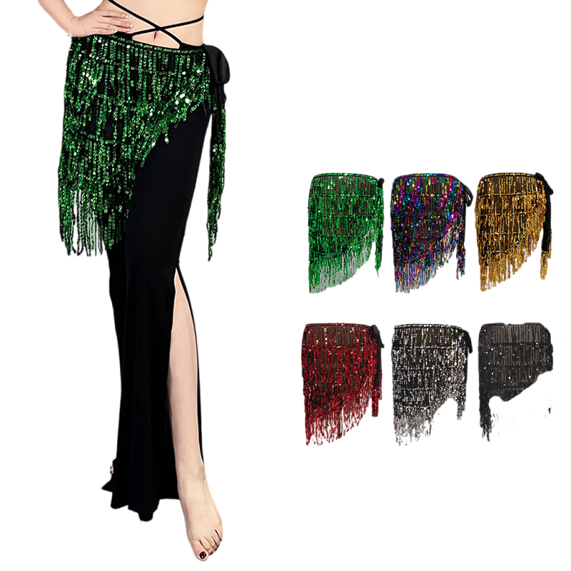 Danse du ventre hanche écharpe paillettes gland jupe ceinture portefeuille brillant Rave Costume pour femmes fille frange Oriental arabe Bollywood tenue