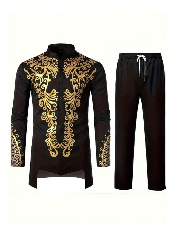 Robe musulmane bleu à manches longues pantalon la robe traditionnelle des hommes arabes impression de modèle 3D noir blanc jaune marine