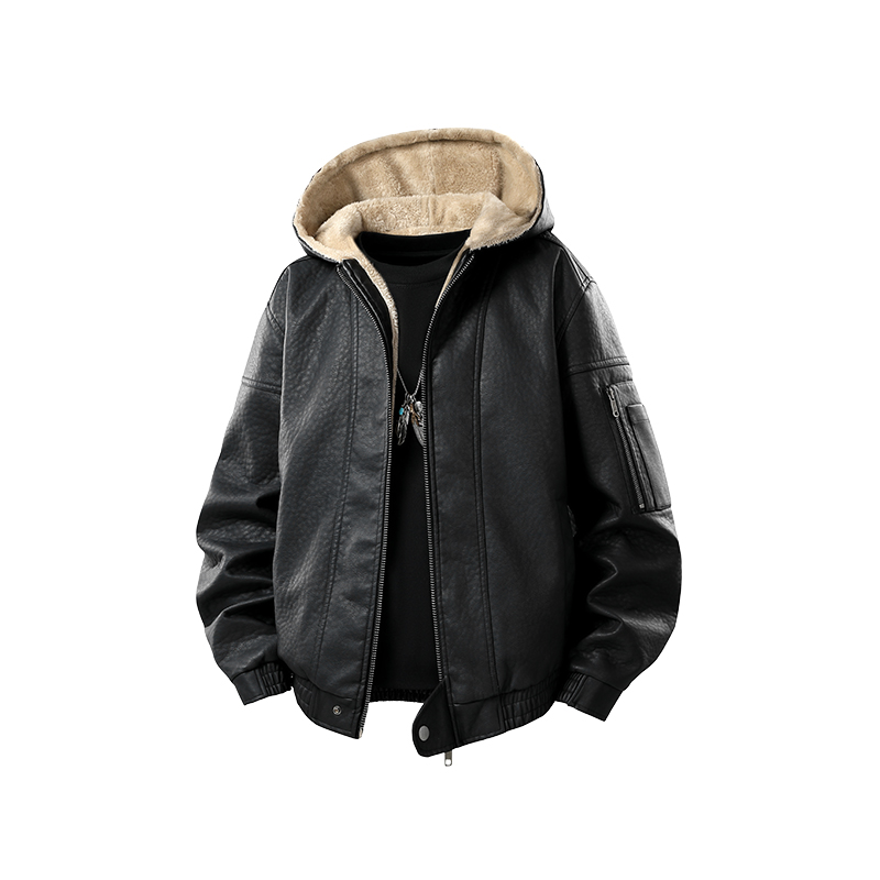 Veste en cuir à capuche décontractée pour hommes, chaud d'hiver, marque de qualité, veste de Locomotive en Faux cuir PU, manteau de moto en polaire épaisse