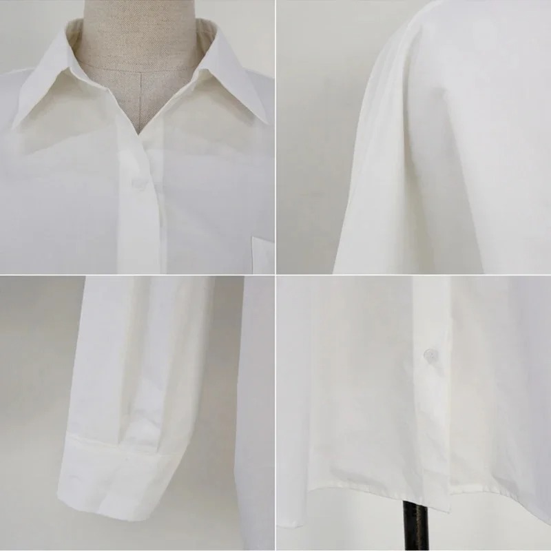 Bureau dame élégant blanc décontracté Blouses amples mode nouveau coton à manches longues femmes chemise col rabattu hauts