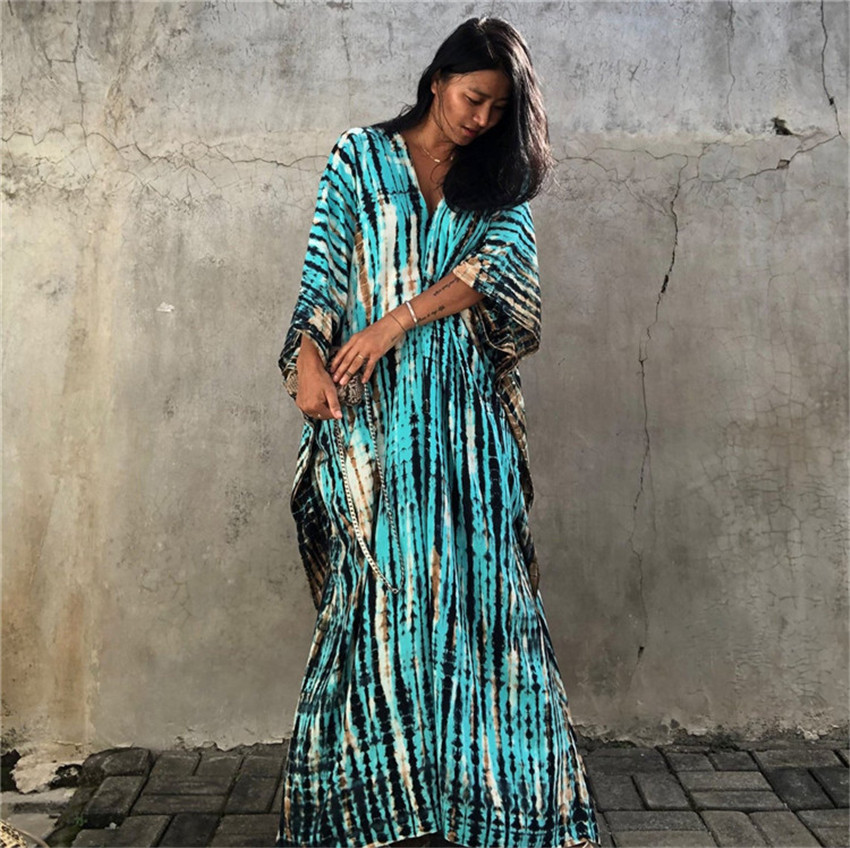 Robe de plage à manches mi-longues pour femme, caftan, grande taille, tenue de bain