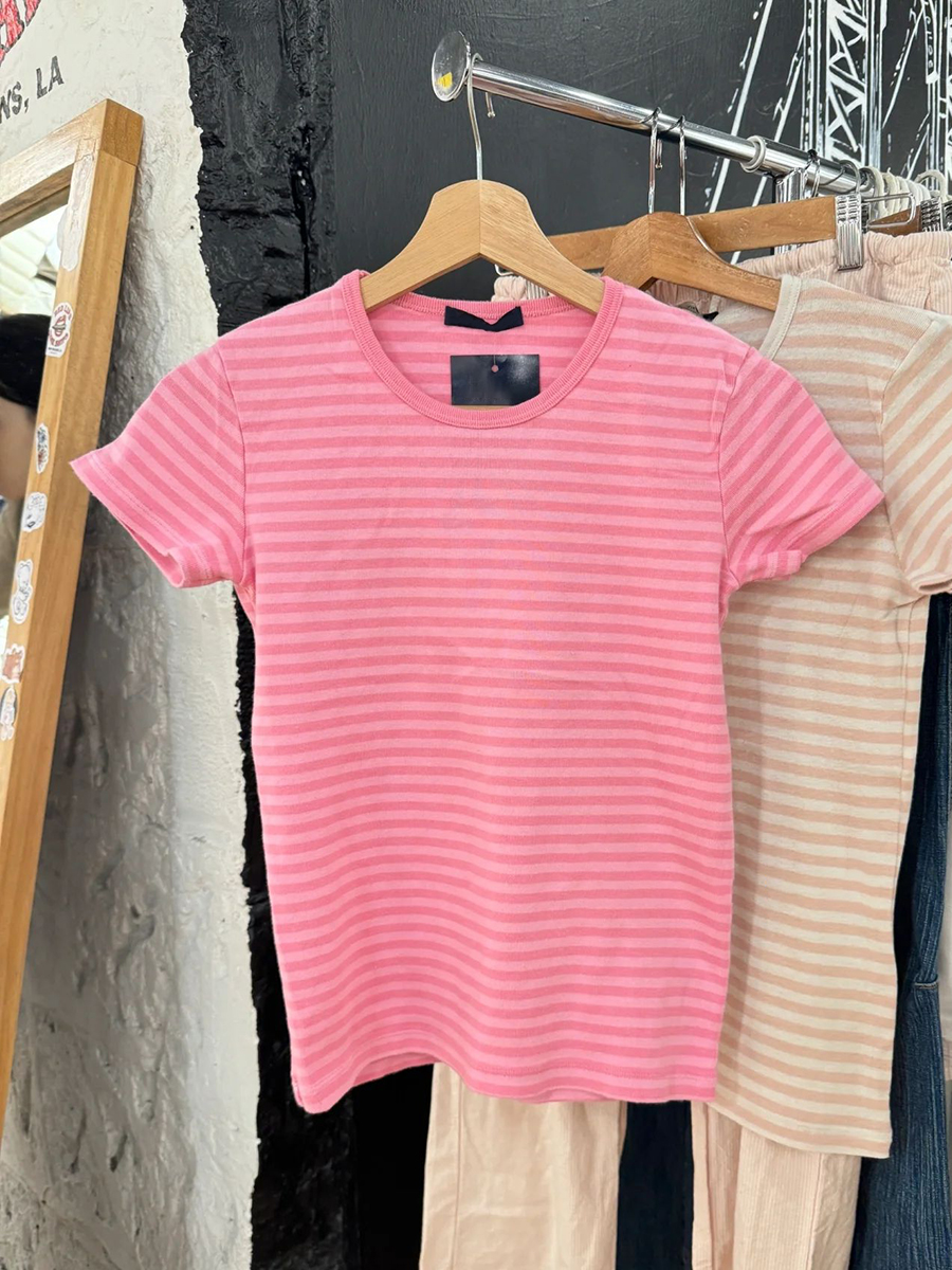 Économie rayés à manches courtes pour femmes, t-shirts minces pour femmes, col rond, style preppy, doux et mignon, t-shirt tout match, coton, printemps, Y2K