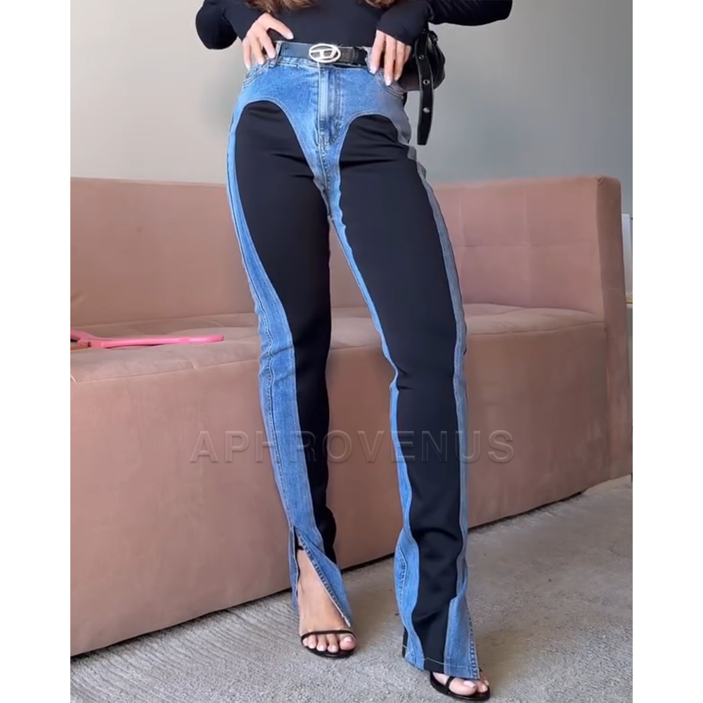 Jean amincissant bicolore pour femmes, pantalon en Denim extensible, taille haute, coupe slim, confortable, contrôle du ventre, crayon