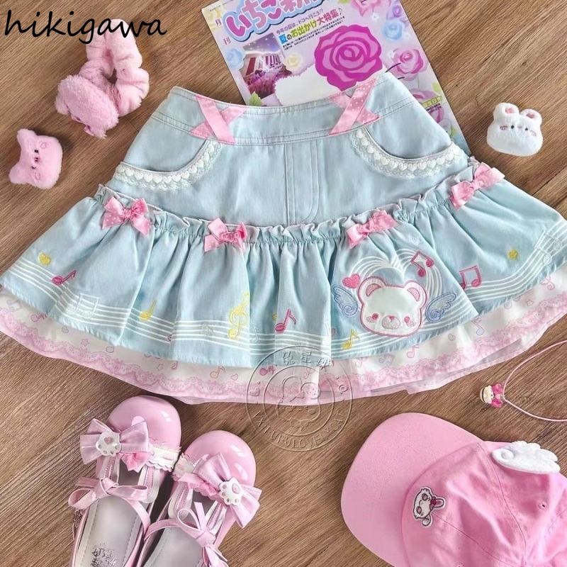 Ensemble jupe douce 2 pièces pour femmes, vêtements tunique à manches courtes, t-shirts avec nœud, ligne a, Mini jupes, tenues Chic d'été mignonnes Y2k
