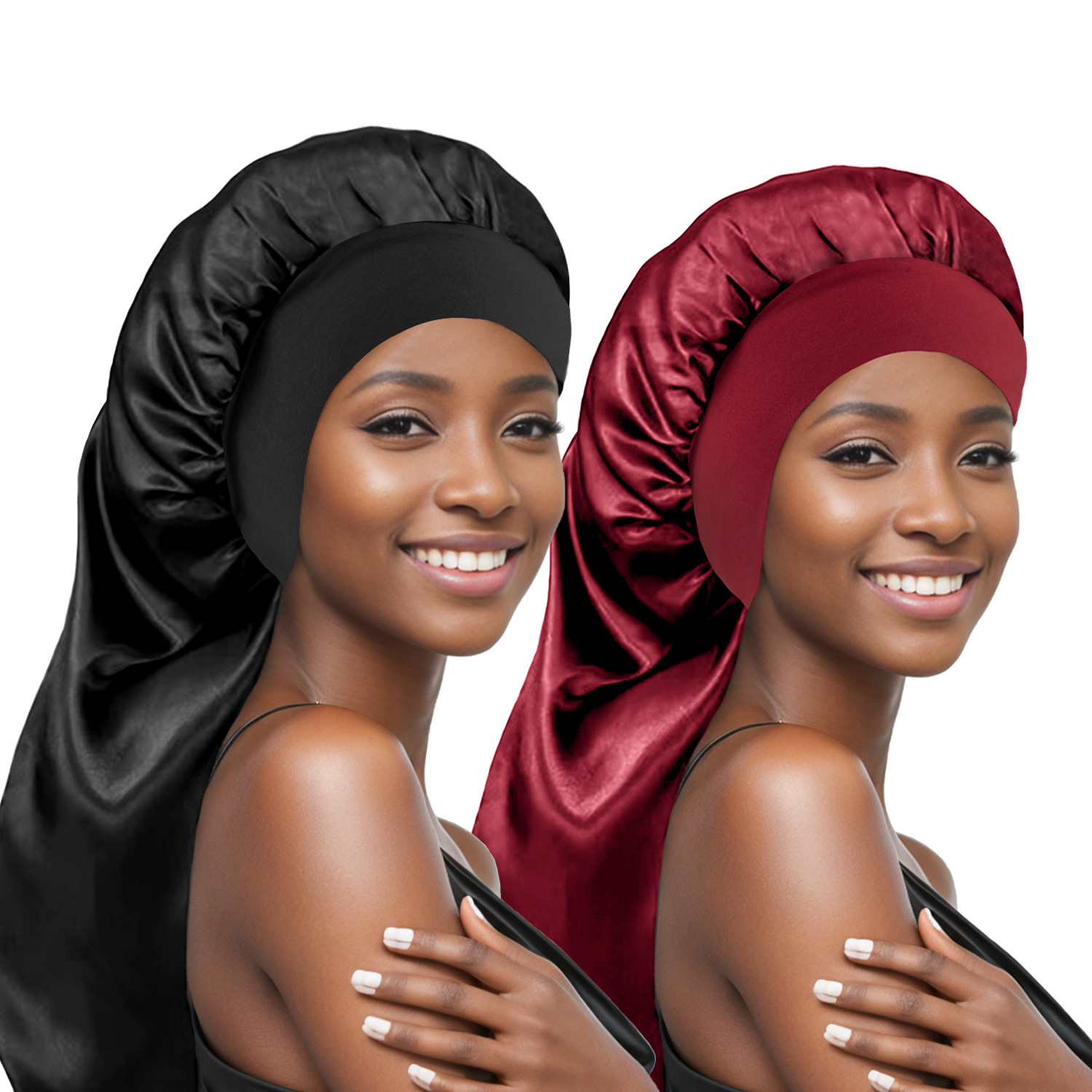 Bonnet de nuit Long en Satin pour femmes, Bonnet de nuit soyeux avec large bande élastique, Turban de soins capillaires pour cheveux lisses et bouclés