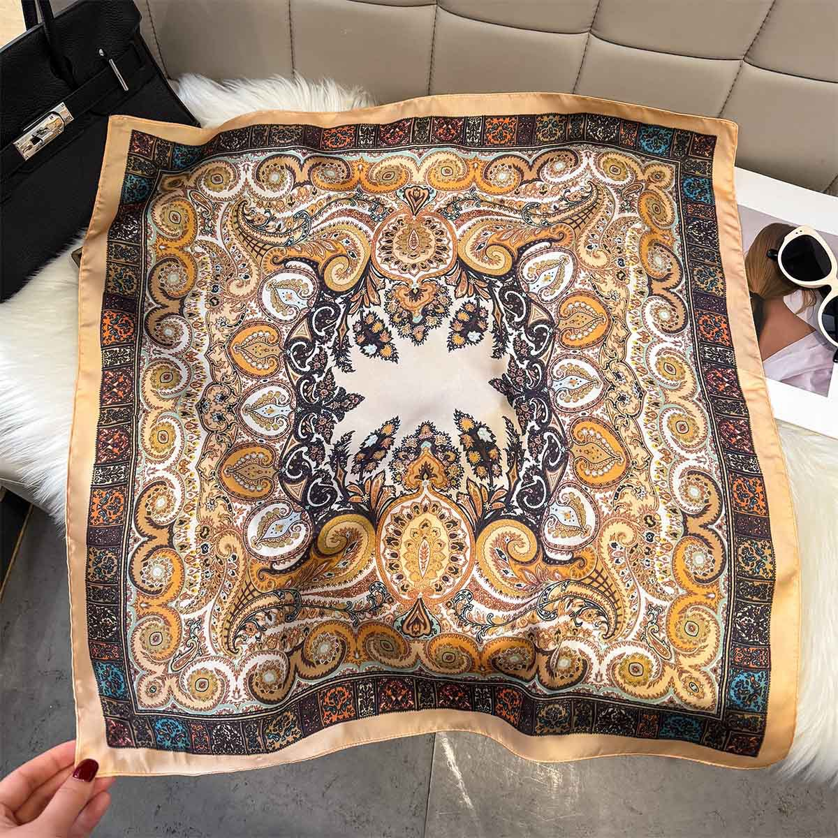 Nouvelle Écharpe d'Été 2026 pour Femme, Motif Huileux, Foulard Carré en Soie Imitée, Bandeau Cheveux, Bandana, Foulard de Cou, Bandeau de Tête