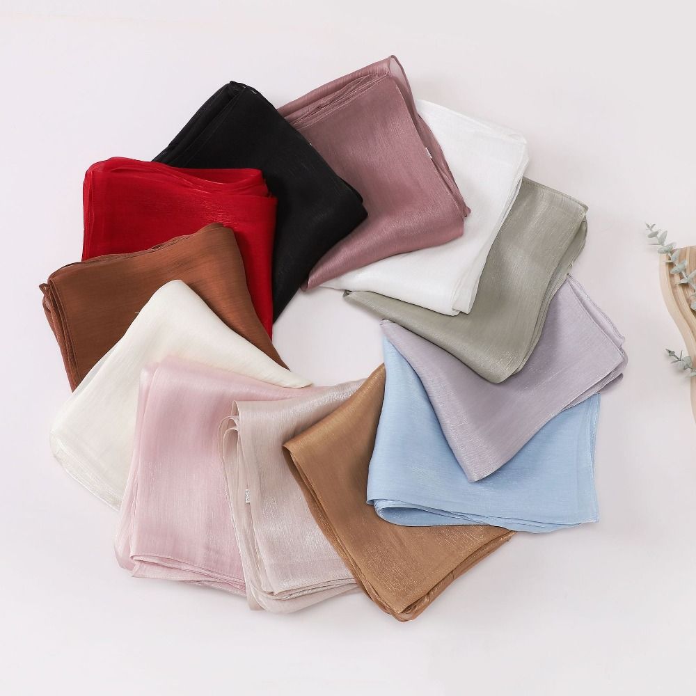 Foulard en soie de couleur unie de haute qualité, voile Hijab en mousseline de soie brillante, longue enveloppe de tête douce, foulard de protection solaire d'extérieur