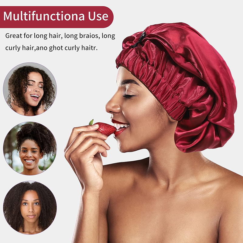 Bonnet Long en Satin pour femmes, grande casquette de sommeil avec boutons, tresses, bandeau élastique pour cheveux, Bonnet soyeux, chapeau de nuit, casquette de chimio, nouvelle collection