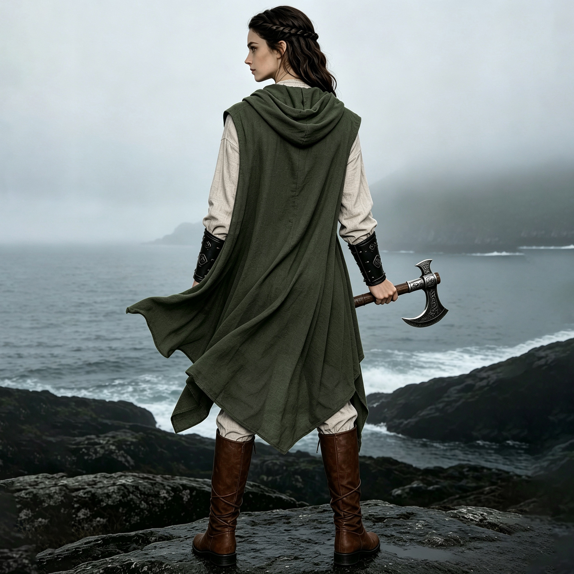 (Sans accessoires) Tabard médiéval à capuche pour femme, robe sans manches de style Renaissance, tenue viking, costume d'assassin pour Halloween, cosplay