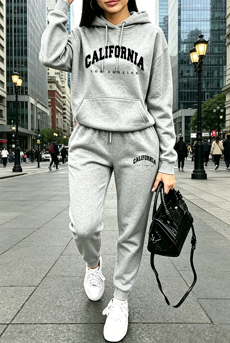 Ensemble de survêtement décontracté pour femme : sweat à capuche et pantalon de sport pour l'automne et l'hiver – Idéal pour le jogging et le mix & match