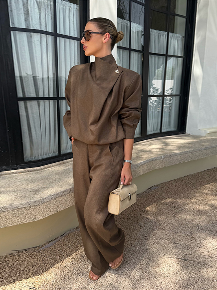 Ensembles 3 Pièces pour Femme : Manteau, Hauts Tube et Pantalons – Tenues Sexy avec Veste Ample à Manches Longues Lanterne et Fermeture Éclair, et Pantalon Taille Haute à Jambes Larges