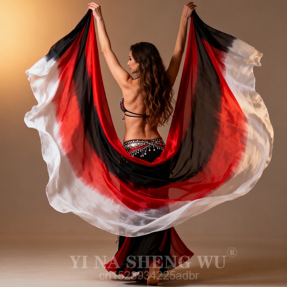 100% châle en soie pour danse du ventre châles danse du ventre voile de soie foulards visage personnalisé jeté à la main écharpe dégradé noir rouge blanc