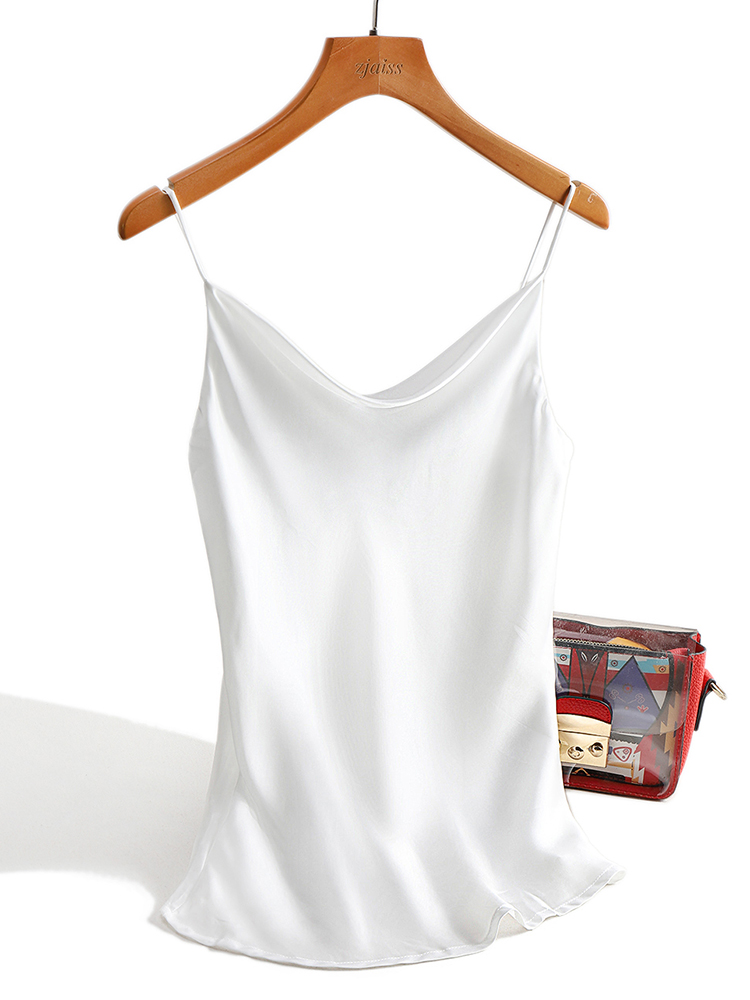 Débardeurs en satin de soie pour femme, été 2026, sexy, basiques, à fines bretelles, sans manches, camisoles, gilets, noir et blanc