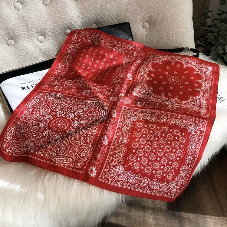 Foulard carré en soie de mûrier 100%, motif Paisley Vintage, Bandana en soie de Style ethnique rouge/noir, enveloppe de cou/tête de luxe pour femmes et hommes