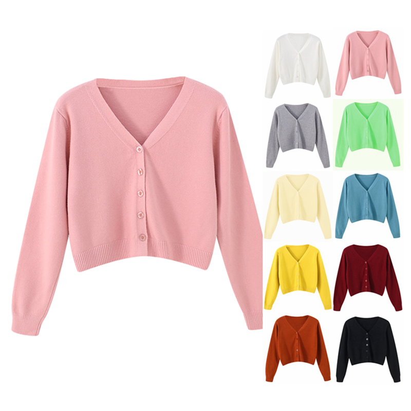 Cardigan multicolore à manches longues pour femmes, pull court, tricoté à la mode, vêtements féminins, hauts doux à col en v, manteau toutes saisons, 2026