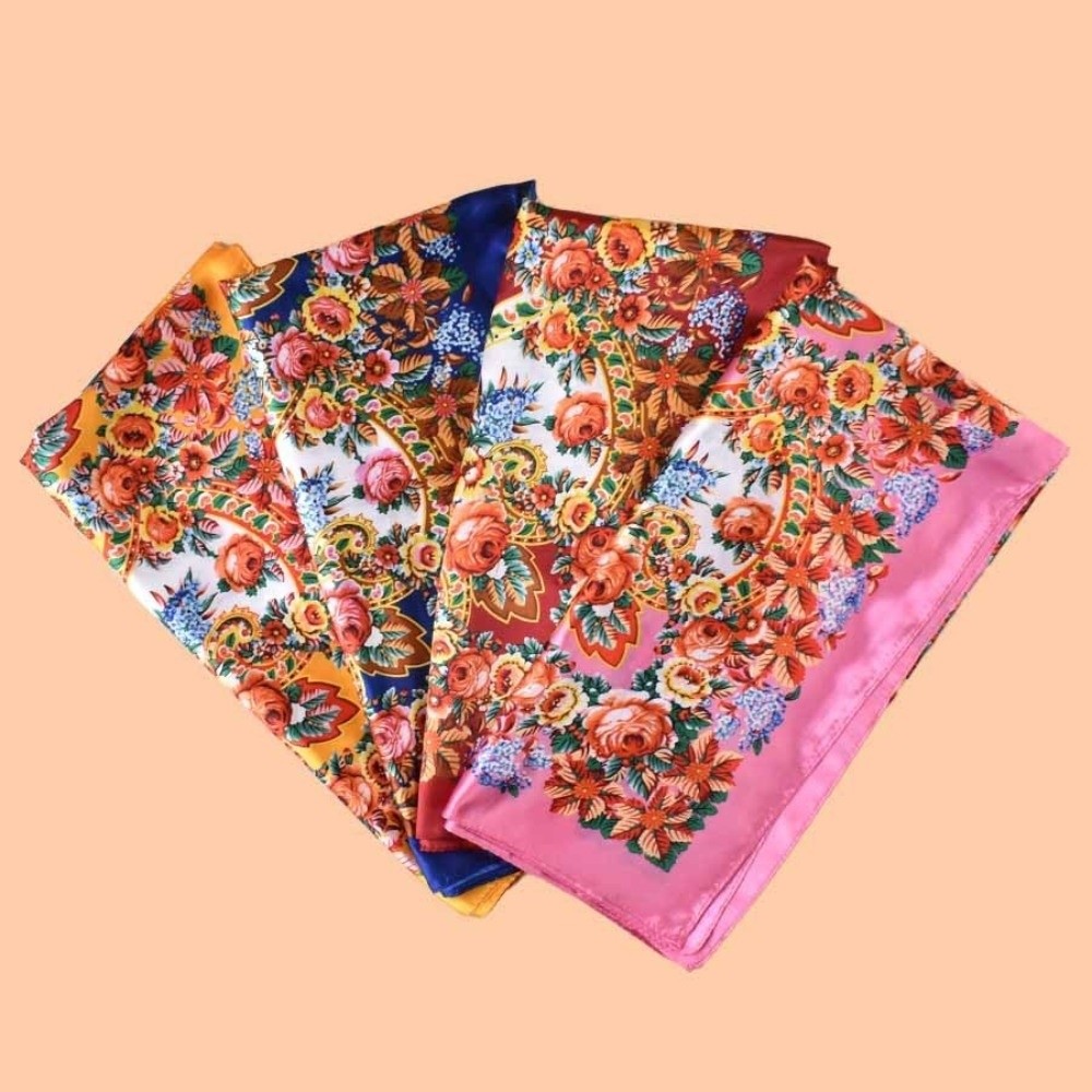 Écharpes en soie imitation 90x90cm, imprimé floral, toucher soyeux, écharpes carrées imprimées, multifonctionnelles, fines, respirantes, écharpes pour le cou