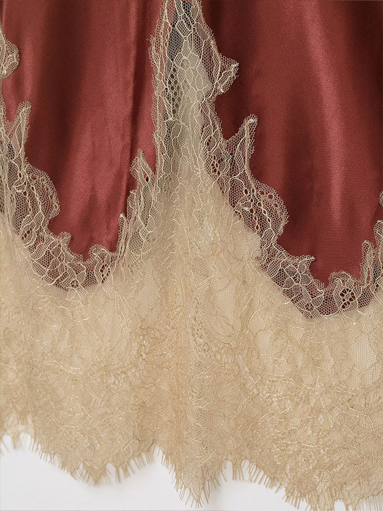 Jupe mi-longue en dentelle patchwork pour femme HH, jupe en satin à taille haute et slim, tendance estivale, jupe élégante pour soirée chic ﻿ Femme