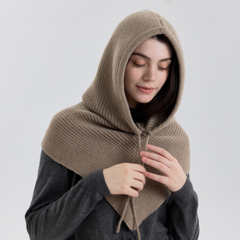 Cagoule d'hiver pour femmes, écharpe tricotée à capuche, casquette chaude d'extérieur, une pièce, col de cou, chapeaux pour filles