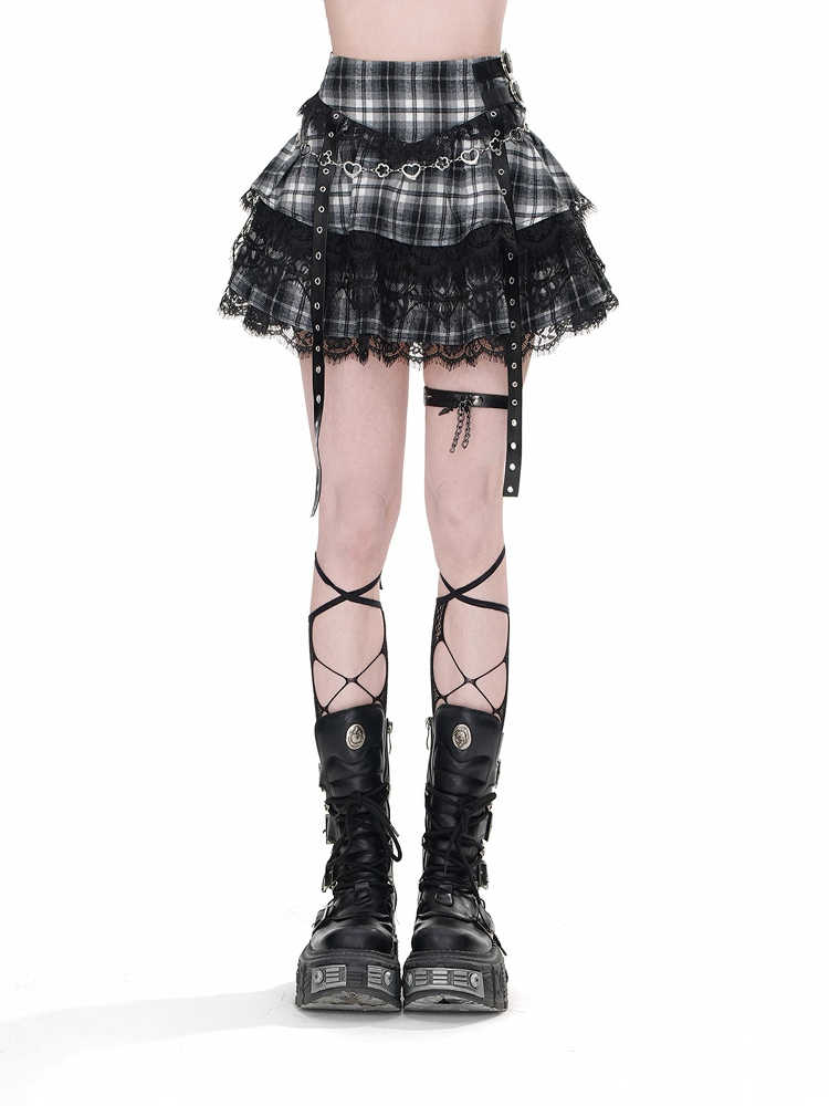 Mini jupe d'été en dentelle pour femmes, académique foncé Y2k Preppy Kpop, taille haute, Plaid JK, fête, coréen, Harajuku, japonais, Grunge, Cyber Punk