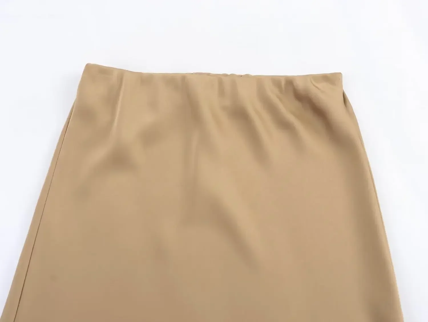 Jupes mi-longues en Satin fluide pour femmes, taille haute élastique, soyeuses, longues, couleur unie, jupes droites de base pour femmes, mode Chic