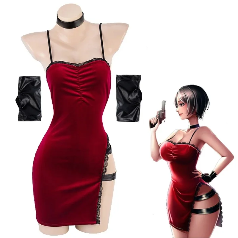 Costume de cosplay Ada Wong, héroïne du film 2026, uniforme de renarde de la CIA, tenue rouge en dentelle pour femme, Halloween
