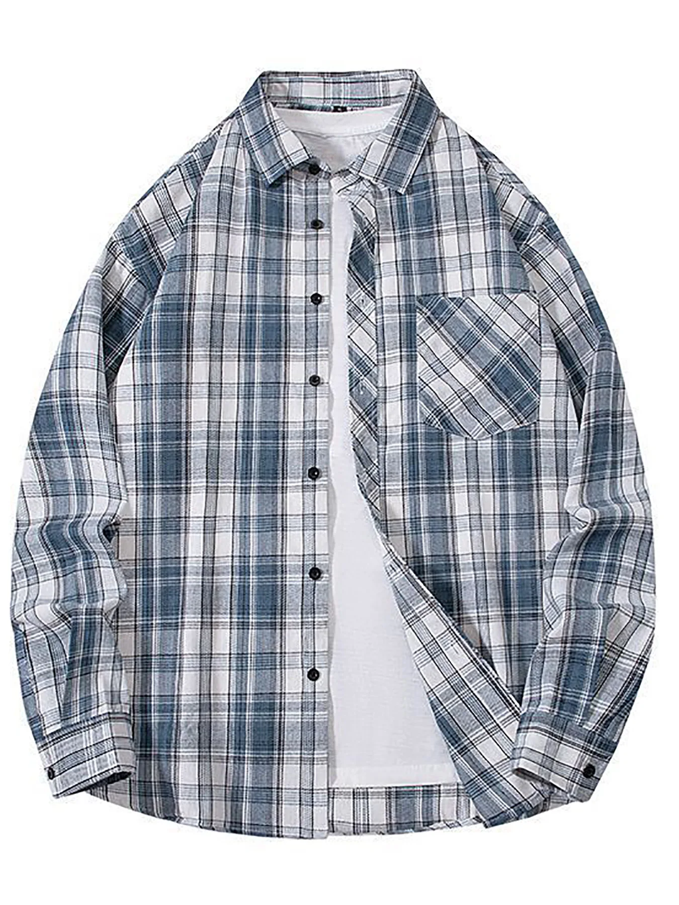 Chemise Homme Manches Longues Nouvelle Collection Printemps Style Rétro Cool Motif Quadrillé Japonais Grande Taille Col Chemise-Veste Coupe Standard Tendance Jeunesse