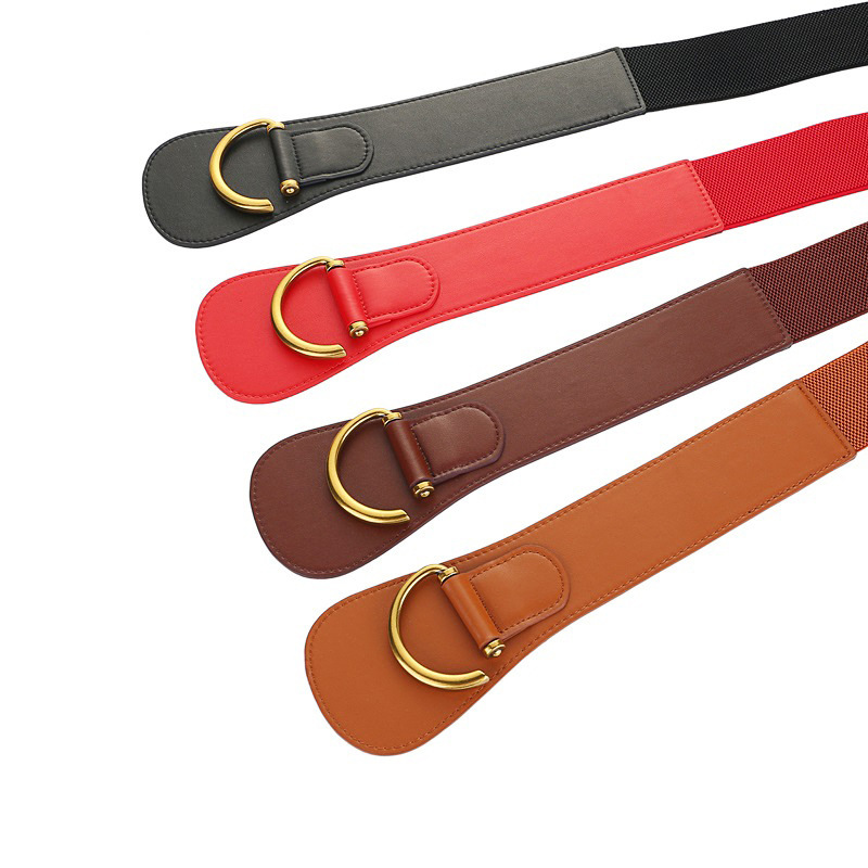 Ceinture large élastique en cuir véritable pour femmes, tendance, boucle en métal élégante, légère pour robes, manteaux, costumes