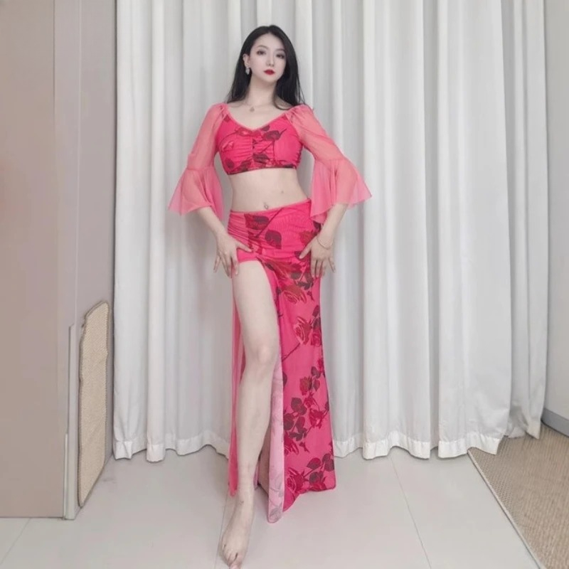 Costumes pour femmes adultes, robe de danse orientale en corne, manches longues, strass scintillants, jupe brillante, Sexy, fente latérale, carnaval fantaisie, nouveau
