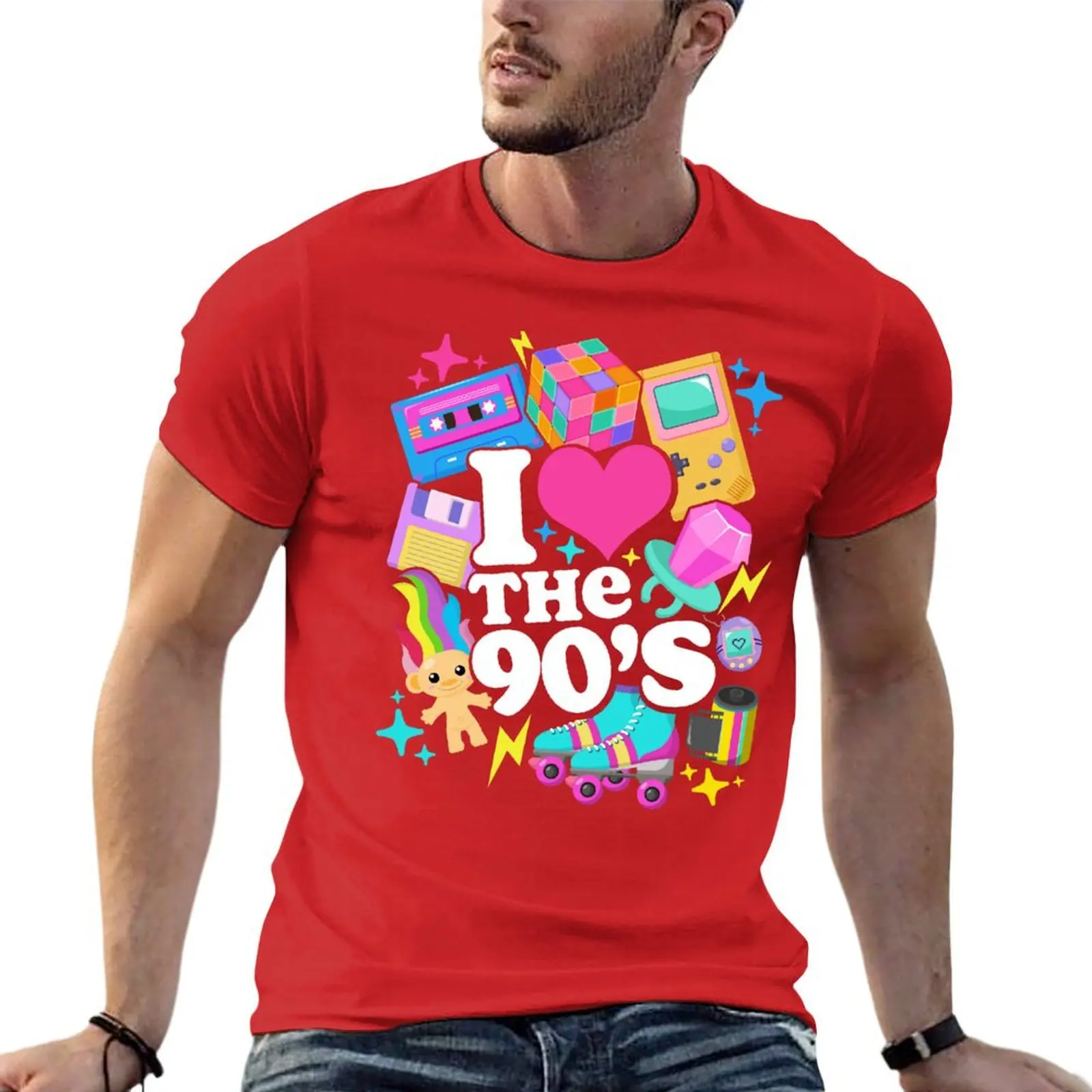 Tendances mode été 2026 : T-shirt rétro années 90 « I Love The 90's » avec figurines d'anime, vêtements d'été, T-shirt homme Blue Archive