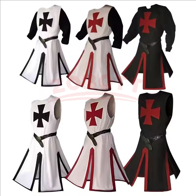 Ensemble de surchemise de chevalier templier médiéval pour homme, tunique de guerrier de la Renaissance avec ceinture, tenue de cosplay d'Halloween