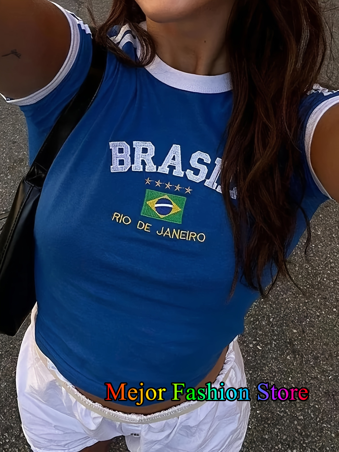 T-shirt d'été pour femmes cinq étoiles brésil lettre esthétique 90's décontracté à manches courtes T-shirt Kpop Streetwear haut Vintage Y2k vêtements
