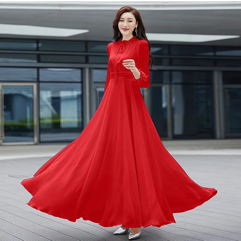 Robe longue en mousseline de soie bohème pour femme, nouvelle collection 2026, élégante, manches longues, 4XL, robe de plage ajustée pour femme