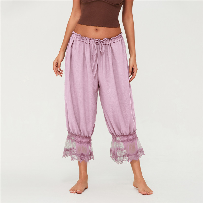 Pantalon Bloomers pour femmes Y2K, garniture en dentelle, Vintage, mignon, à volants, citrouille, Long, Capri, bas de pyjama, décontracté, Streetwear